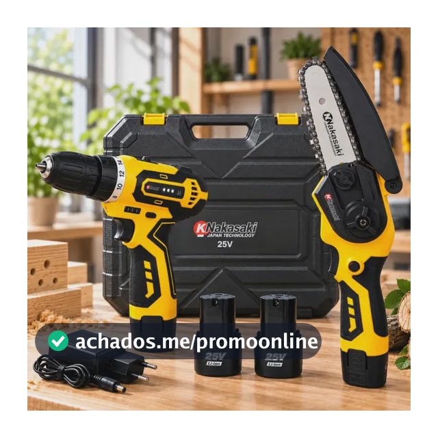 Kit Parafusadeira Mini Motosserra 2 Baterias Maleta Nakasaki