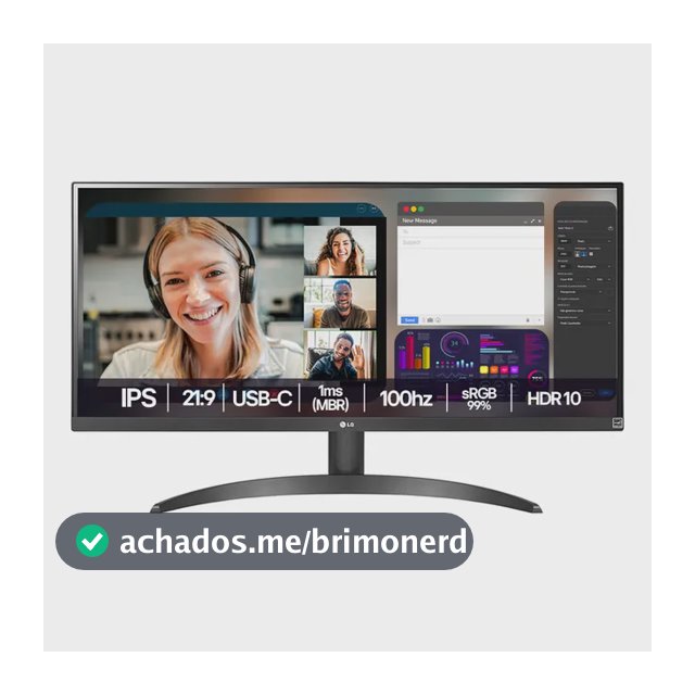 Monitor LG UltraWide - Tela IPS de 29", 21:9, HDR10, sRGB 99%, 100Hz, Preto- 29WQ500B