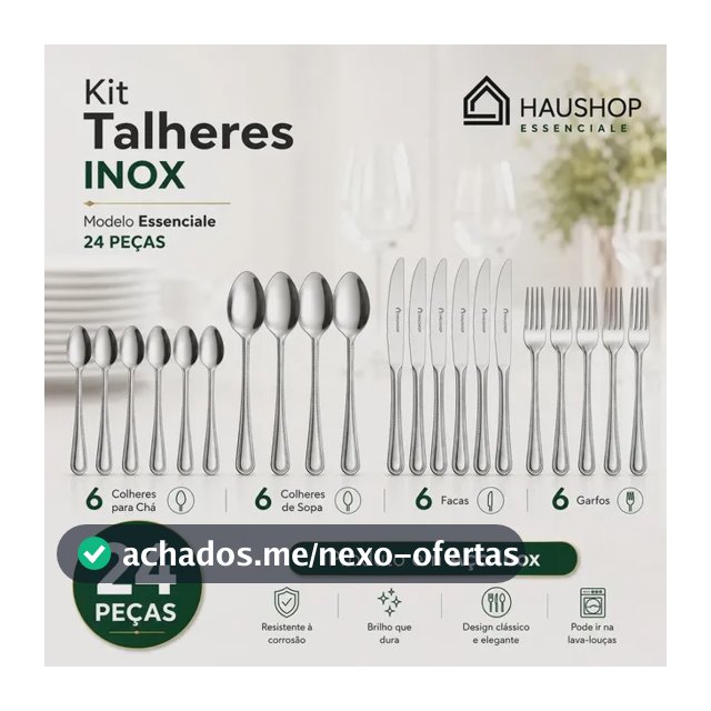 Faqueiro Inox 24 Peças Essenciale Haushop Jogo De Talheres Conjunto Mesa Posta Premium Resistente