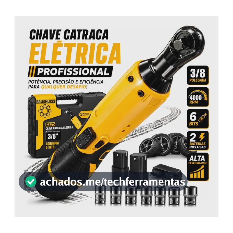 Chave Catraca Elétrica 3/8 Brushless 80nm 12v 2 Baterias 2ah Led Profissional Soquetes Automotiva Oficina Mecânico Industrial Torque Alto Compacta Portátil Potente Sem Fio