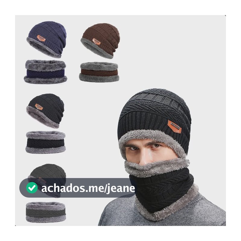 Touca De Inverno Gorro De Frio De Lã Toca + Gola Cachecol