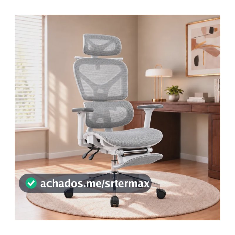 Cadeira de Escritório Presidente Sweet Studio Ergonômica Cinza Com Apoio Lombar e Para Pés