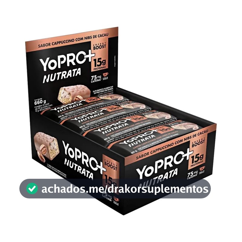 Barra Proteína Nutrata Yopro Sabor Cappuccino 12 Unidades 55g Cappuccino C/ Nibs De Cacau