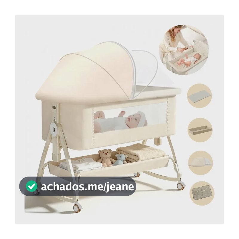 Berço Bebe Portatil Retratil Acoplado Moise Balango Compacto Portátil Bege