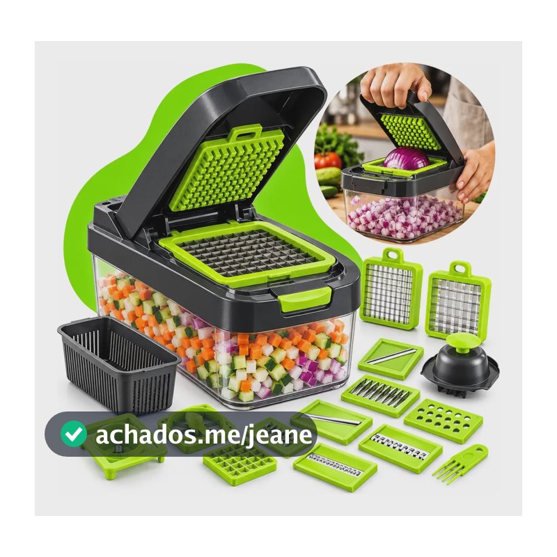 Cortador Ralador De Legumes Fatiador 16 Pçs Multifuncional Verde