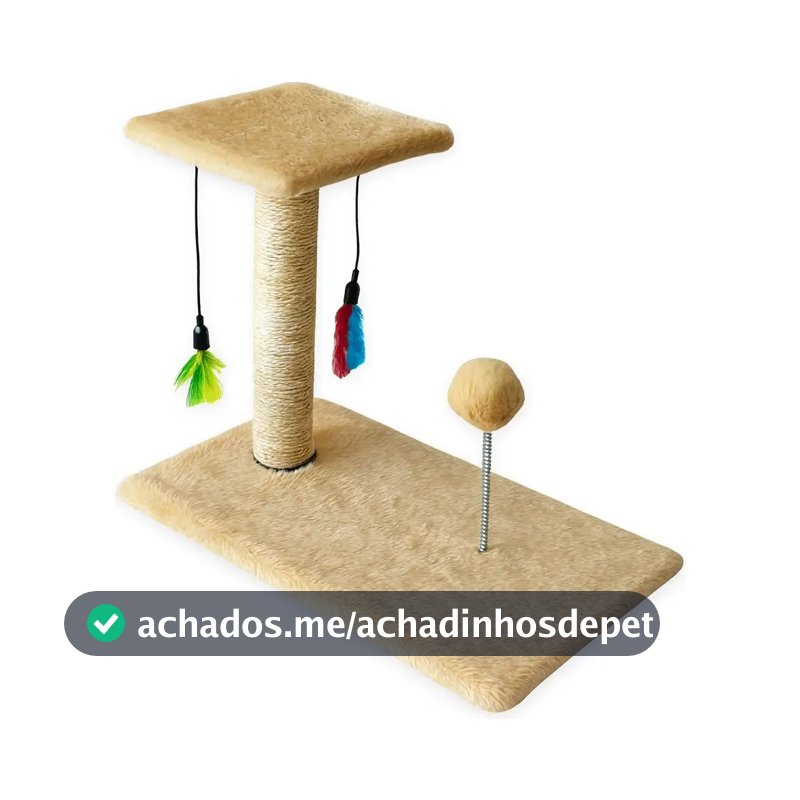 Arranhador Para Gatos Poste Duplo Brinquedo Interativo Cor Bege