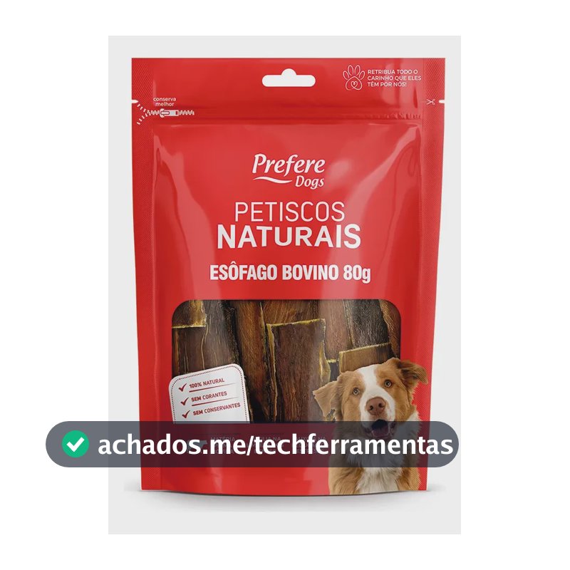 Petisco E Mordedor Natural Esôfago Bovino Desidratado - 80g