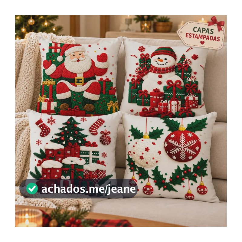 Kit 4 Capas De Almofadas Decorativas Natal Papai Noel 23 Multicolor Natal 23