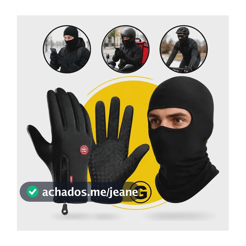 Kit Luva Frio Inverno Touch Moto Térmica Touca Balaclava Preto G