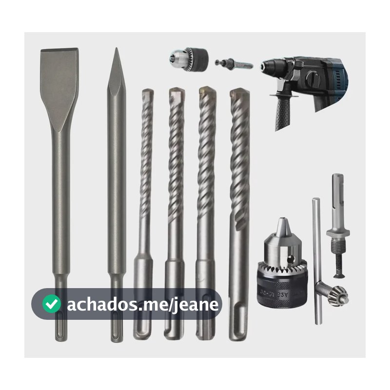 Kit Brocas Ponteiro Talhadeira Mandril Adaptador Profissional Concreto SDS Plus Completo Para Martelete KLM