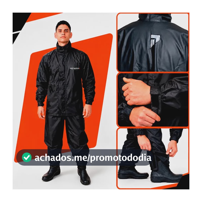 Capa De Chuva Pvc Motoqueiro Impermeável Reforçada Pioneira Preto-laranja G