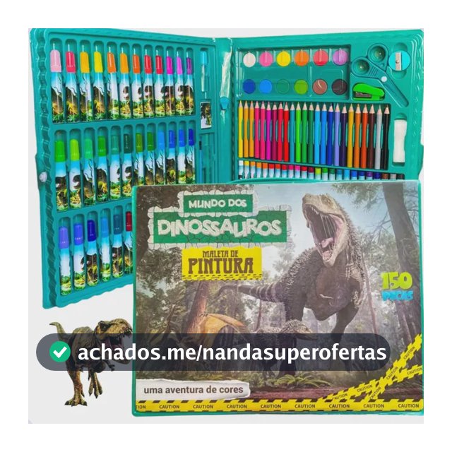 Kit Escolar Menino Maleta Pintura TeOliver 150 Peças Dinossauro Canetinhas Lápis de Cor Giz de Cera Tinta Aquarela