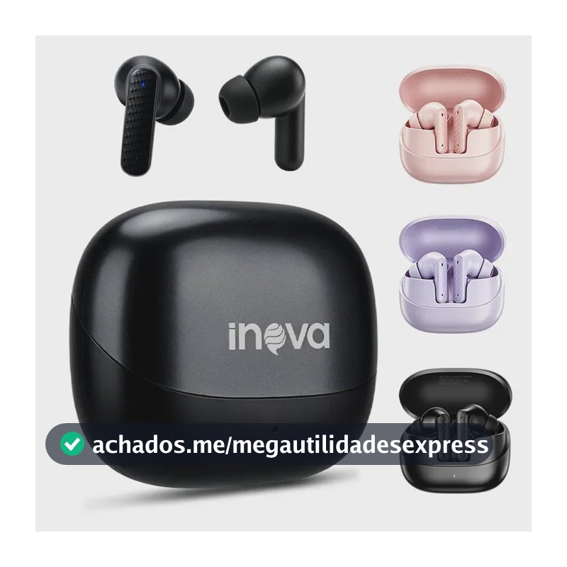 Fone de Ouvido Inova Bluetooth TWS FON-13013A, Semi In-Ear com IPX5 e Microfone, Preto