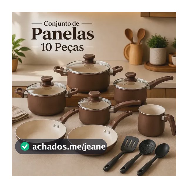 Conjunto Panelas Premium Antiaderente 10 Peças Marrom-escuro