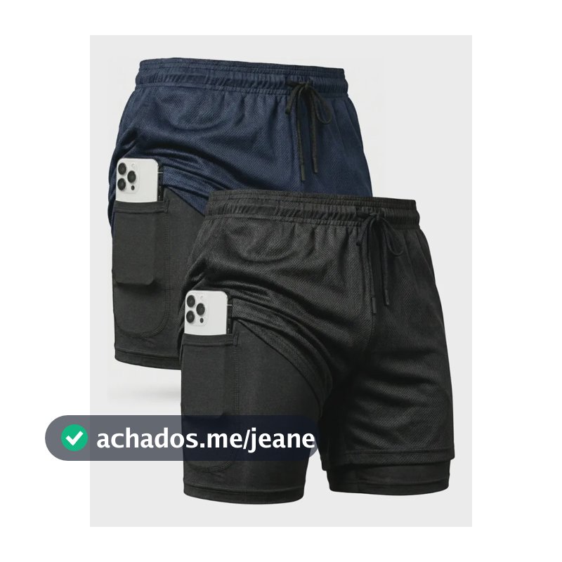 Kit 2 Shorts 2 Em 1 Masculino Dry Fit Academia Corrida Trein Preto/azul Marinho G