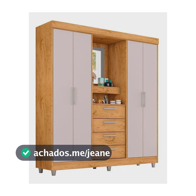 Guarda-roupa Com Espelho 4 Portas 4 Gavetas Araplac Pequim Freijo E Baunilha