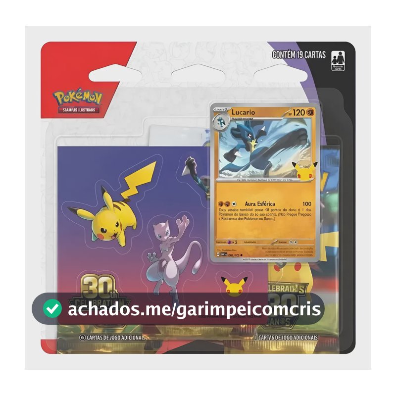 Pokemon 30 Anos Blister Triplo 19 Cartas Com Adesivo Lucario Português