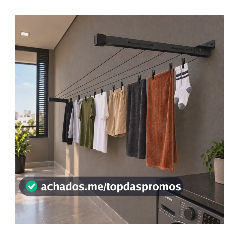 Varal Dobravel De Parede Ate 4 Metros 100% Aluminio Ate 80kg Aluminio Preto