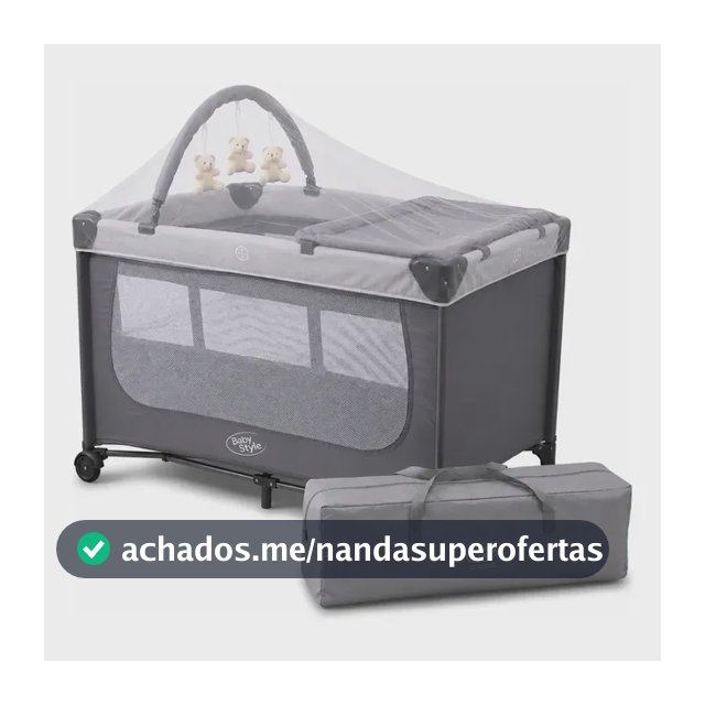 Berço Cercado Portátil Desmontável Para Bebê Cinza 2 Alturas Com Mosquiteiro Trocador Bolsa Travas De Segurança