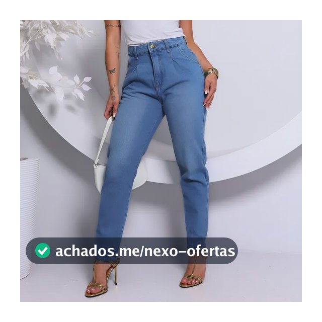 Calça Mom Jeans Feminina Cós Alto Com Pregas Levanta Bumbum