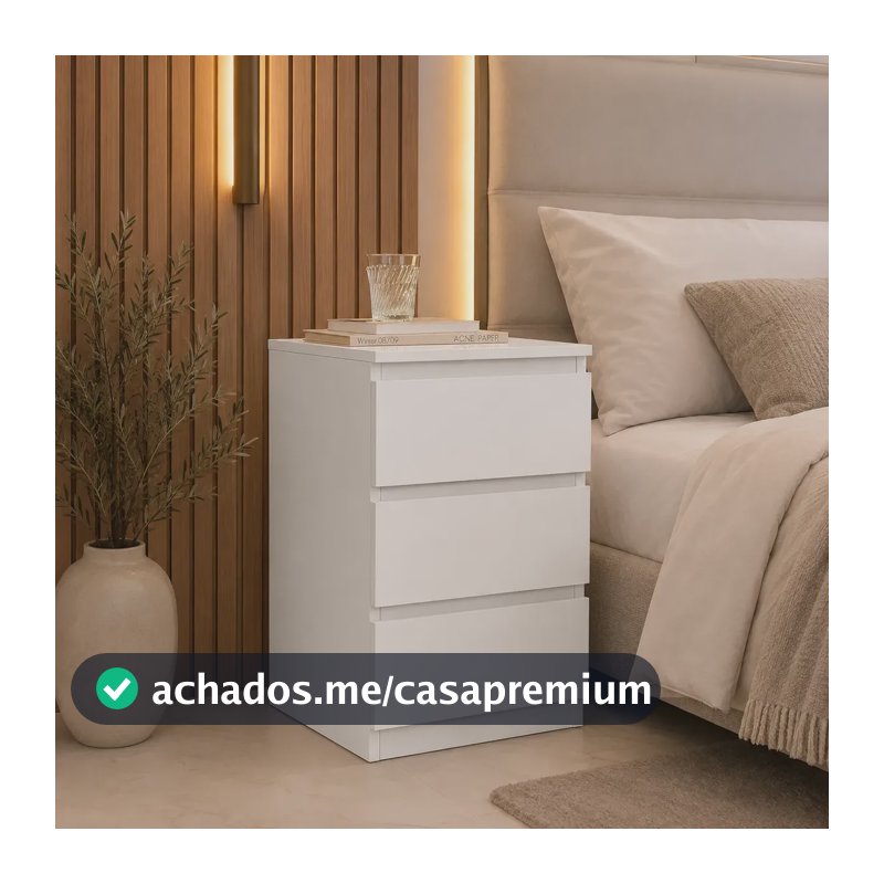 Mesa De Cabeceira Com 3 Gavetas Mesa Lateral Para Quarto Fosco Branco