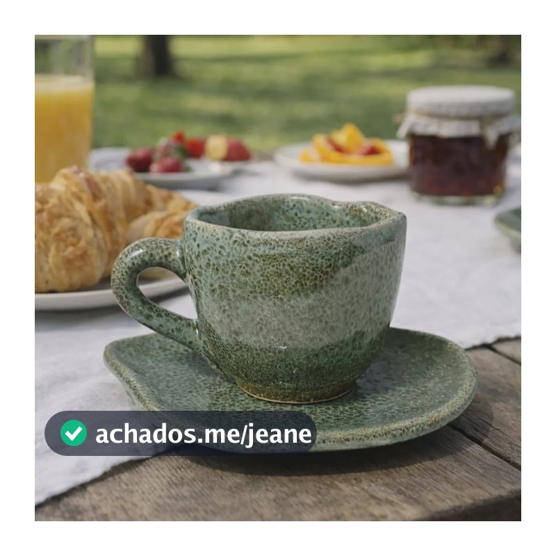 Jogo De 6 Xícaras Para Chá Café Com Pires Premium 140ml Verde Jade Orgânico