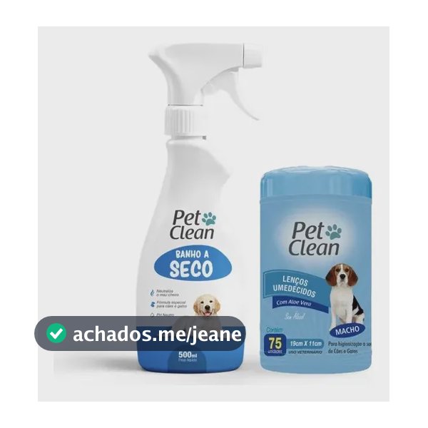 Kit Banho A Seco + Lenço Umedecido Cachorro E Gato Pet Clean Macho