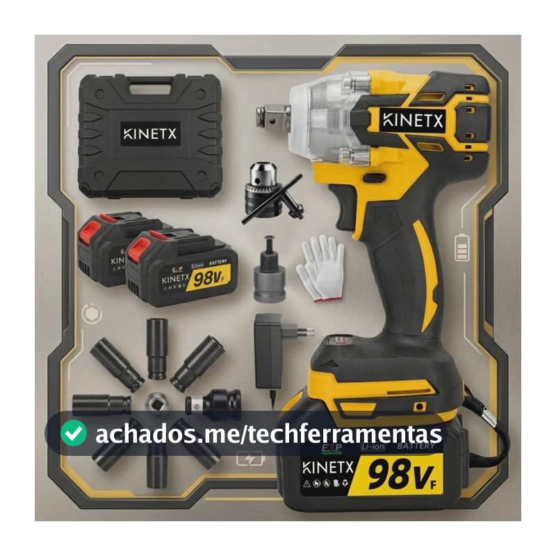 880nm Chave De Impacto Brushless 2 Baterias 98vf Kinetx Case Amarelo 127/220v