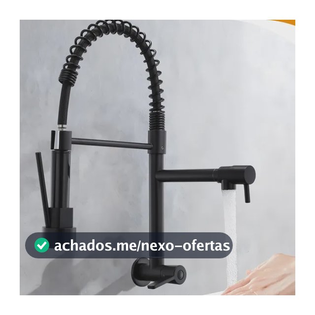 Torneira Gourmet Cozinha Mola Grande Flexível Luxo 360° Preto Parede
