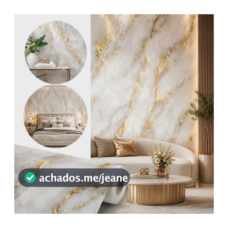 Papel De Parede Mármore Dourado Autocolante  Lavável 5metros Dourado