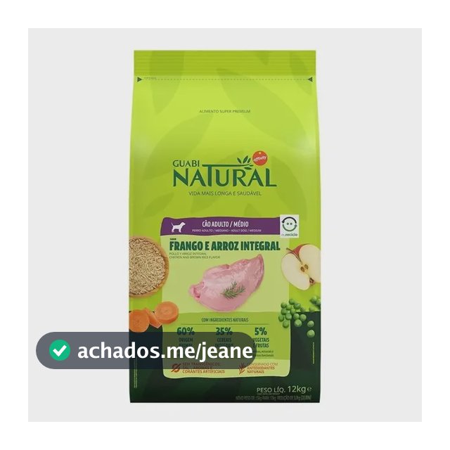 Ração Cães Ad Médios Frango E Arroz Int 12kg Guabi Natural