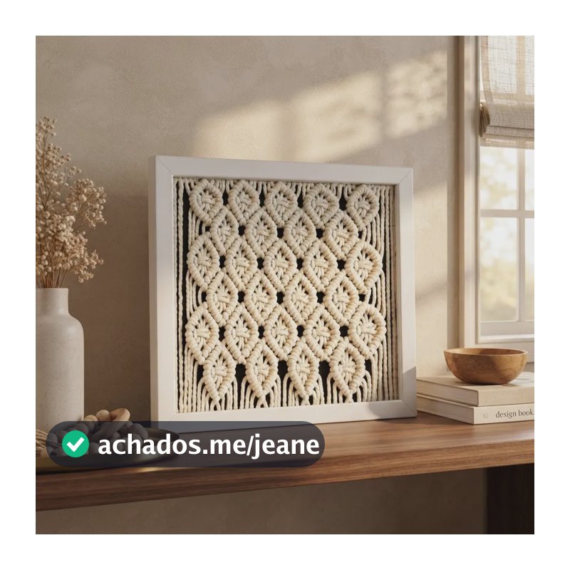 Quadro Macramê 30cm X 30cm Bege Branco
