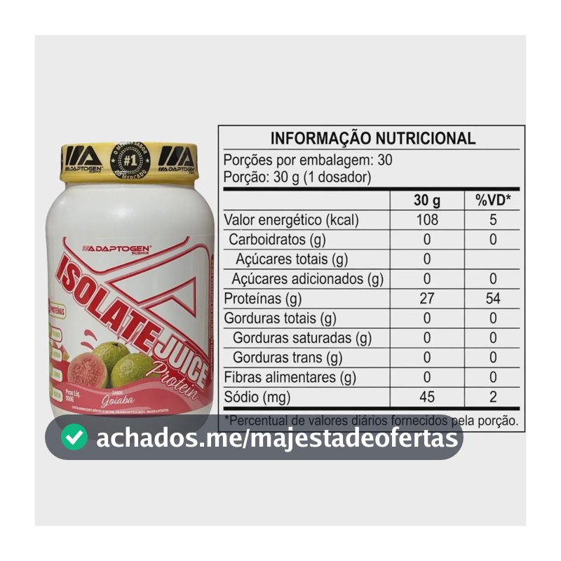 Isolate Juice Adaptogen Proteina bovina pote 900g Sabor Goiaba