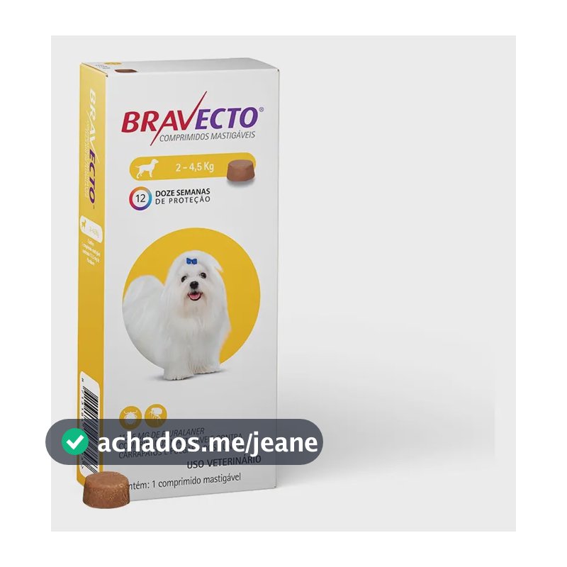 Bravecto Cães 2-4,5kg 112,5mg 1 Comp. Mastigável
