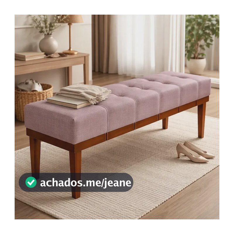 Banqueta Banco Estofado Lisboa 1 Metro Linho Pes Madeira Top Pintado Linho Rose
