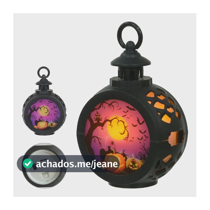 Lanterna Halloween Noite do Terror Cromus, Preta e Laranja, de Plástico