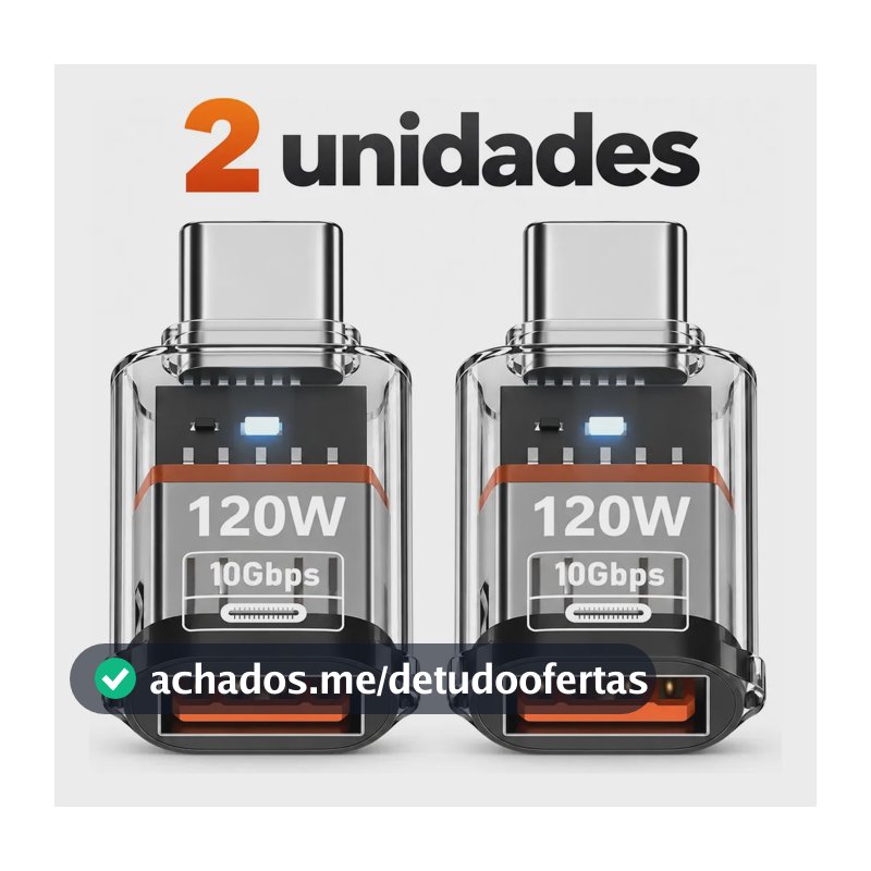 Kit 2 Adaptador Usb-a Fêmea - Usb-c Macho -120w E 10gbps Otg Fumê