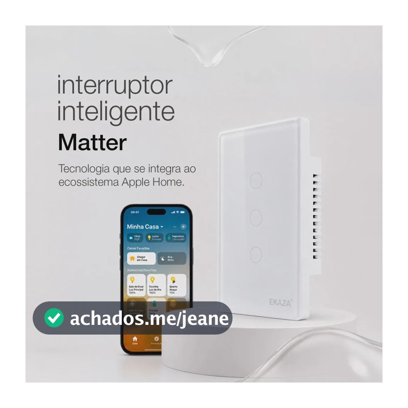 Interruptor Inteligente Matter Compativel Com iPhone Siri Wi-fi 2.4 Ghz Alexa Google Tuya 3 Botões 4x2 Bivolt Branco Ekaza