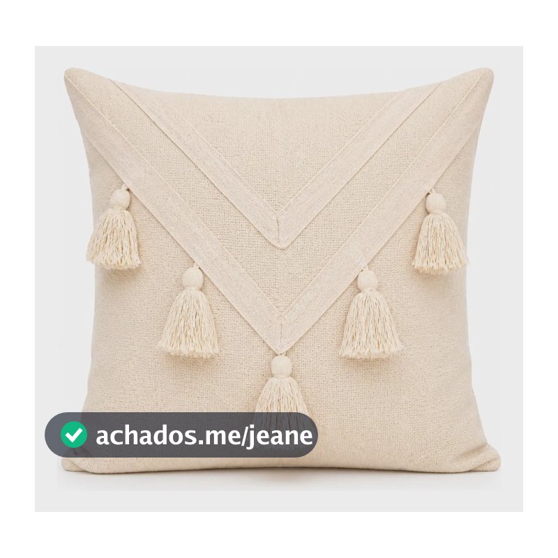 Capa De Almofada Fita Pompom Chique Boho Decorativa Sofá Crua