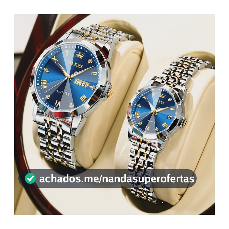Par de Relógios Olevs 9931 para Casal, Quartzo, Aço Inoxidável, Luminoso e À Prova d'Água