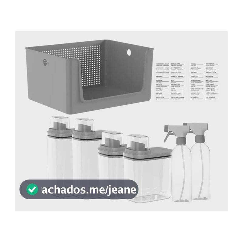 Kit Lavanderia 7 Peças Cesto Dispenser Borrifador Etiquetas Chumbo