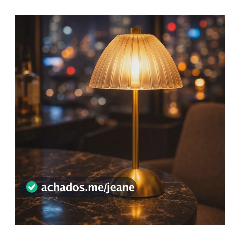 Luminária de Mesa LED Via Flix Dourada Recarregável com Touch para Quarto
