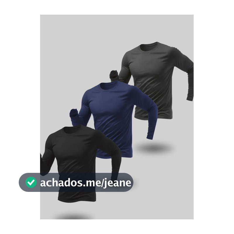 Kit 3 Camisa Térmica Manga Longa Segunda Pele Dryfit Uv50 Azul / Cinza / Preto G Liso