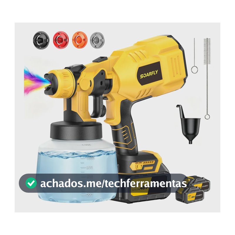 Pistola De Pintura Elétrica Pulverizadora 2 Baterias Sem Fio Amarelo 127/220v