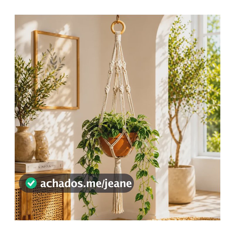 Kit 2 Macrame Hanger Suporte Vaso 90 Cm Decoração Artesanal Branco Macrame