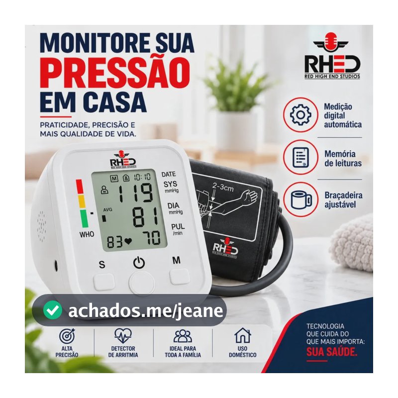 Aparelho Medidor de Pressão Arterial Aferidor Monitor Digital Uso Doméstico Automático Residencial Pressão De Braço Braçadeira Pulso Manguito Ajustável Memória Leitura Adultos Crianças Portátil