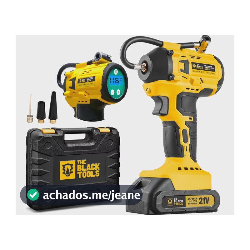 Compressor De Ar Bateria 21v 116 Psi Com Pressão + 3 Bicos Amarelo 127/220v 60hz