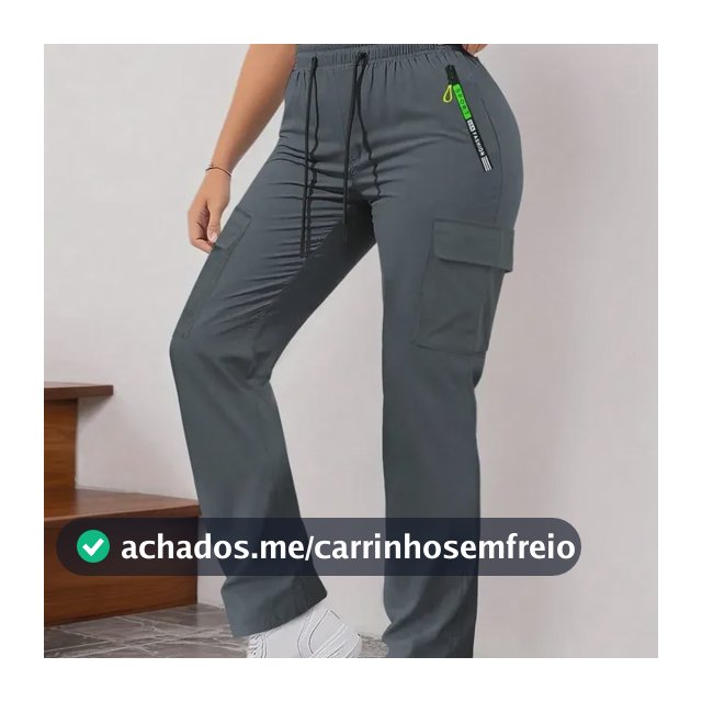 Calça Cargo Feminina Cintura Elástica Cordão Gray Xxl