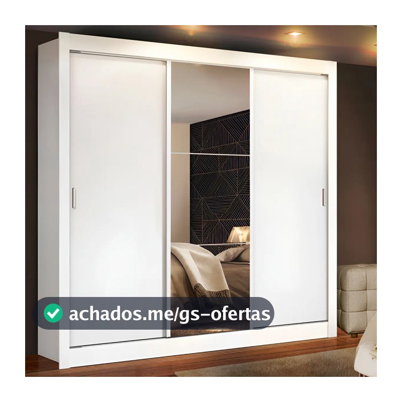 Guarda Roupa Casal Madesa Mônaco 3 Portas Correr Espelho Cor Branco 1093D81E