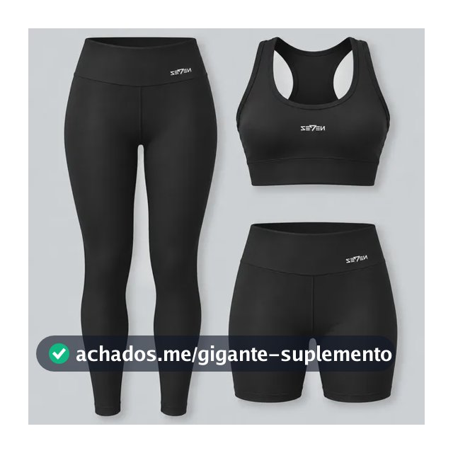 Kit Conjunto Feminino Fitness Top Nadador + Legging + Short Preto Gg